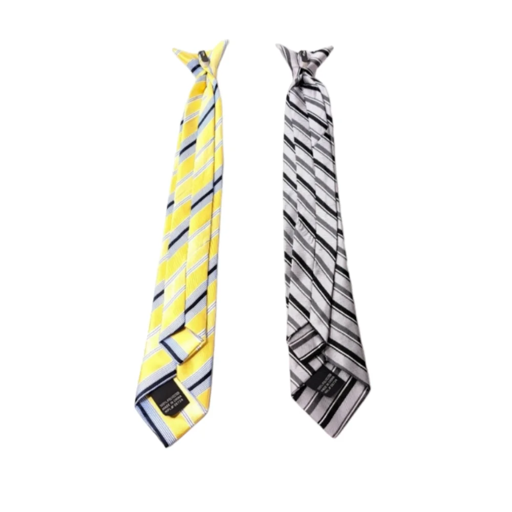 LOT OF 2 Boys Clip Tie Yellow Blues White and Silver Black‎ Grey Stripes